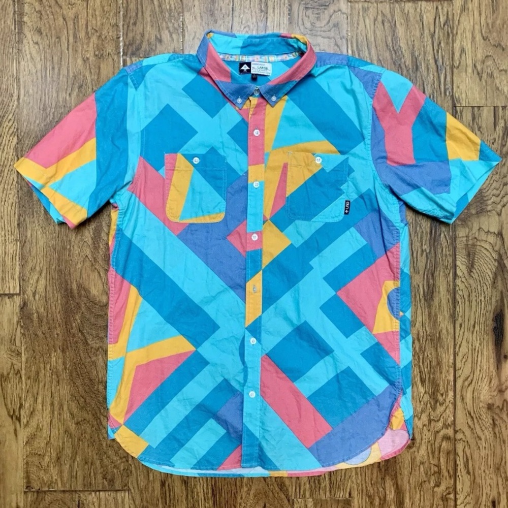 LRG Lifted Research Group Shirt Men’s Button Down Short Sleeve Size Large Retro
